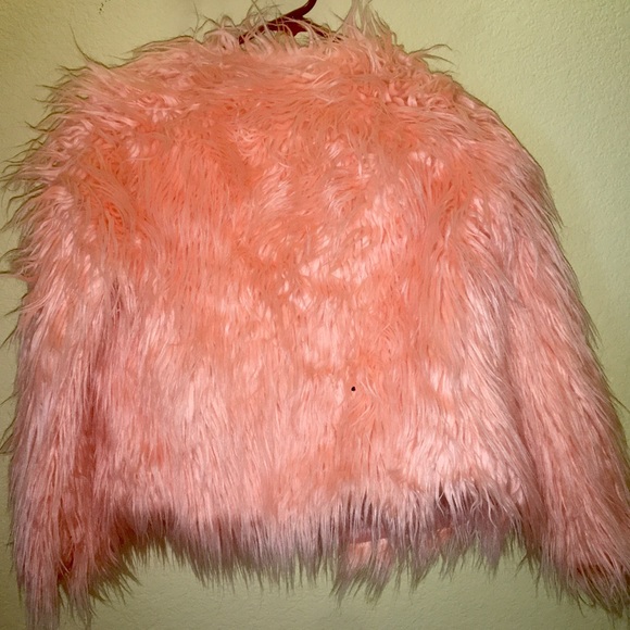 Pink Faux Fur Jacket coat size M Girls (10/12) - Picture 1 of 6